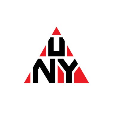 Üçgen şekilli UNY üçgen harf logosu tasarımı. UNY üçgen logo tasarımı monogram. Kırmızı renkli UNY üçgen vektör logo şablonu. UNY üçgen logosu Basit, Zarif ve Lüks Logo.