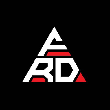 Üçgen şekilli FRD üçgen harf logosu tasarımı. FRD üçgen logo tasarımı monogramı. Kırmızı renkli FRD üçgen vektör logo şablonu. FRD üçgen logosu Basit, Zarif ve Lüks Logo.