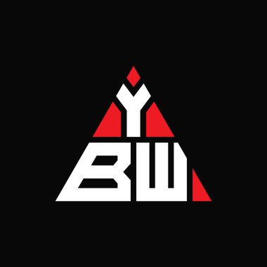 Üçgen şekilli YBW üçgen harf logosu tasarımı. YBW üçgen logo tasarımı monogramı. Kırmızı renkli YBW üçgen vektör şablonu. YBW üçgen logosu Basit, Zarif ve Lüks Logo.