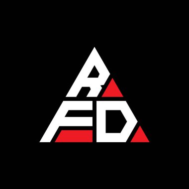 Üçgen şekilli RFD üçgen harf logosu tasarımı. RFD üçgen logo tasarımı monogramı. Kırmızı renkli RFD üçgen vektör logo şablonu. RFD üçgen logosu Basit, Zarif ve Lüks Logo.