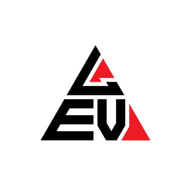 Üçgen şekilli LEV üçgen harf logosu tasarımı. LEV üçgen logo tasarımı monogramı. Kırmızı renkli LEV üçgen vektör logo şablonu. LEV üçgen logosu Basit, Zarif ve Lüks Logo.