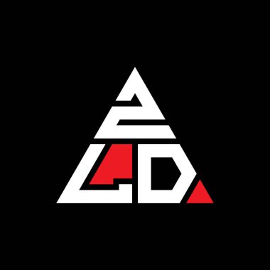 Üçgen şekilli ZLD üçgen harf logosu tasarımı. ZLD üçgen logo tasarımı monogramı. Kırmızı renkli ZLD üçgen vektör logo şablonu. ZLD üçgen logosu Basit, Zarif ve Lüks Logo.