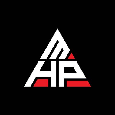 Üçgen şekilli MHP üçgen harf logosu tasarımı. MHP üçgen logo tasarımı monogramı. Kırmızı renkli MHP üçgen vektör logo şablonu. MHP üçgen logosu Basit, Zarif ve Lüks Logo.