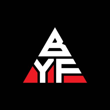 Üçgen şekilli BYF üçgen harf logosu tasarımı. BYF üçgen logo tasarımı monogramı. Kırmızı renkli BYF üçgen vektör logo şablonu. BYF üçgen logosu Basit, Zarif ve Lüks Logo.