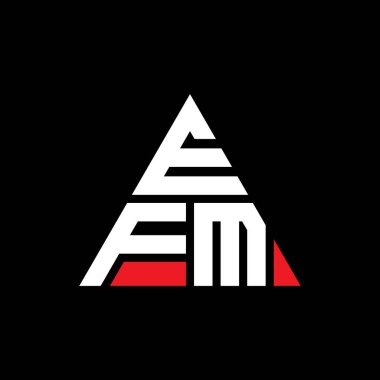 Üçgen şekilli EFM üçgen harf logosu tasarımı. EFM üçgen logo tasarımı monogramı. Kırmızı renkli EFM üçgen vektör şablonu. EFM üçgen logosu Basit, Zarif ve Lüks Logo.