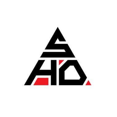 Üçgen şekilli SHO üçgen harf logosu tasarımı. SHO üçgen logo tasarımı monogramı. SHO üçgen logo şablonu kırmızı renkte. SHO üçgen logosu Basit, Zarif ve Lüks Logo.
