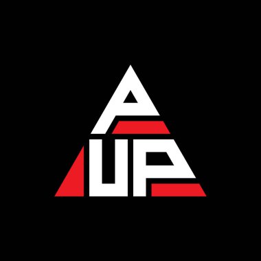 Üçgen şekilli PUP üçgen harf logosu tasarımı. PUP üçgen logo tasarımı monogramı. Kırmızı renkli PUP üçgen vektör logo şablonu. PUP üçgen logosu Basit, Zarif ve Lüks Logo.