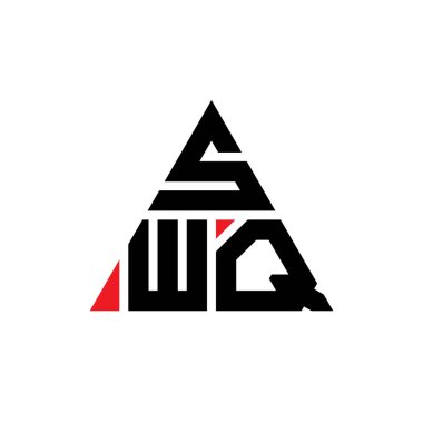 Üçgen şekilli SWQ üçgen harf logosu tasarımı. SWQ üçgen logo tasarımı monogramı. Kırmızı renkli SWQ üçgen vektör şablonu. SWQ üçgen logosu Basit, Zarif ve Lüks Logo.