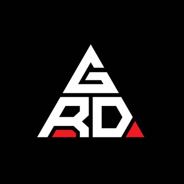 Üçgen şekilli GRD üçgen harf logosu tasarımı. GRD üçgen logo tasarımı monogramı. Kırmızı renkli GRD üçgen vektör logo şablonu. GRD üçgen logosu Basit, Zarif ve Lüks Logo.