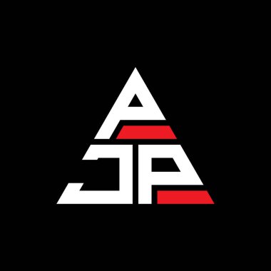Üçgen şekilli PJP üçgen harf logosu tasarımı. PJP üçgen logo tasarımı monogramı. Kırmızı renkli PJP üçgen vektör şablonu. PJP üçgen logosu Basit, Zarif ve Lüks Logo.