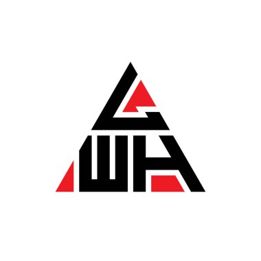 Üçgen şekilli LWH üçgen harf logosu tasarımı. LWH üçgen logo tasarımı monogramı. Kırmızı renkli LWH üçgen vektör şablonu. LWH üçgen logosu Basit, Zarif ve Lüks Logo.