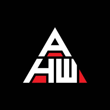 Üçgen şekilli AHW üçgen harf logosu tasarımı. AHW üçgen logo tasarımı monogramı. Kırmızı renkli AHW üçgen vektör şablonu. AHW üçgen logosu Basit, Zarif ve Lüks Logo.
