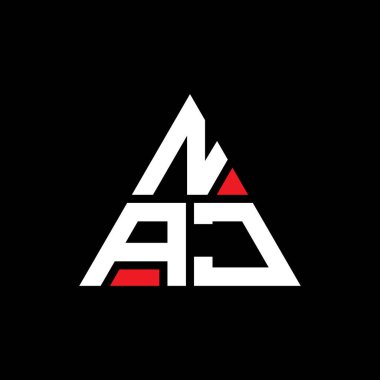 NAJ üçgen şekilli harf logosu tasarımı. NAJ üçgen logo tasarımı monogramı. NAJ üçgen logo şablonu kırmızı renkte. NAJ üçgen logosu Basit, Zarif ve Lüks Logo.