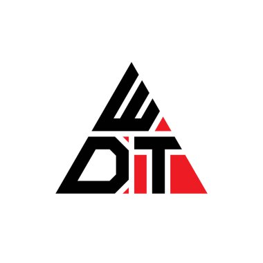 Üçgen şekilli WDT üçgen harf logosu tasarımı. WDT üçgen logo tasarımı monogramı. Kırmızı renkli WDT üçgen vektör şablonu. WDT üçgen logosu Basit, Zarif ve Lüks Logo. WDT