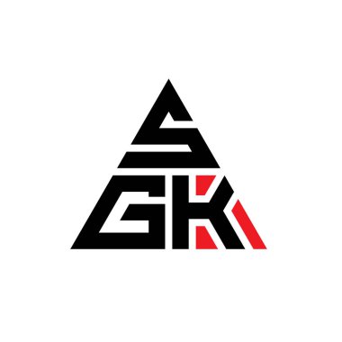 Üçgen şekilli SGK üçgen harf logosu tasarımı. SGK üçgen logo tasarımı monogramı. Kırmızı renkli SGK üçgen vektör şablonu. SGK üçgen logosu Basit, Zarif ve Lüks Logo.