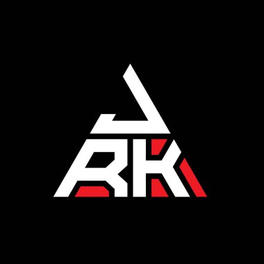 Üçgen şekilli JRK üçgen harf logosu tasarımı. JRK üçgen logo tasarımı monogramı. Kırmızı renkli JRK üçgen vektör şablonu. JRK üçgen logosu Basit, Zarif ve Lüks Logo.