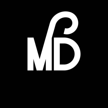 MD Harf Logosu Tasarımı. Baş harfler MD logo simgesi. Soyut harf MD minimal logo tasarım şablonu. Siyah renkli M D harfi tasarım vektörü. MD logosu