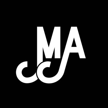 MA Mektup Logosu Tasarımı. Baş harfler MA logo simgesi. Soyut harf MA minimal logo tasarım şablonu. M A harf tasarım vektörü ve siyah renkler. ma logosu