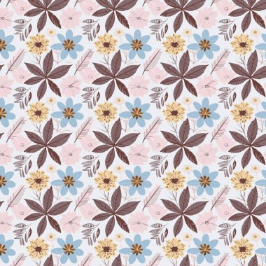 Yapraklı çiçek deseni. Çiçek buketleri çiçek kompozisyonları. Çiçek deseni.