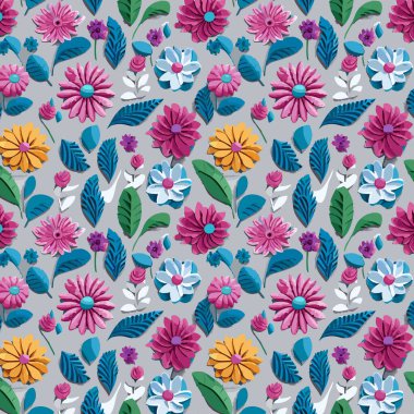 Desen sanat tasarımı. Yapraklı çiçek desenli çiçek buketleri çiçek kompozisyonları. Çiçek deseni