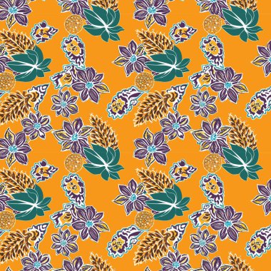 Desen sanat tasarımı. Yapraklı çiçek desenli çiçek buketleri çiçek kompozisyonları. Çiçek deseni