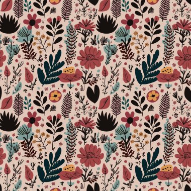 Desen sanat tasarımı. Yapraklı çiçek desenli çiçek buketleri çiçek kompozisyonları. Çiçek deseni