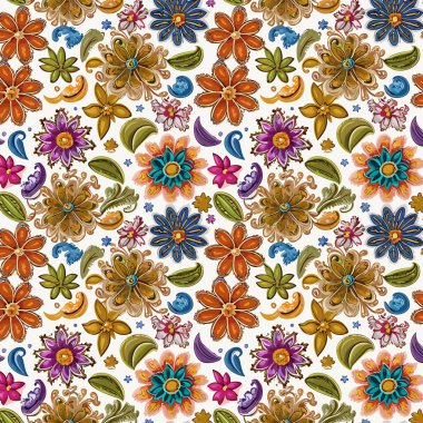 Desen sanat tasarımı. Yapraklı çiçek desenli çiçek buketleri çiçek kompozisyonları. Çiçek deseni