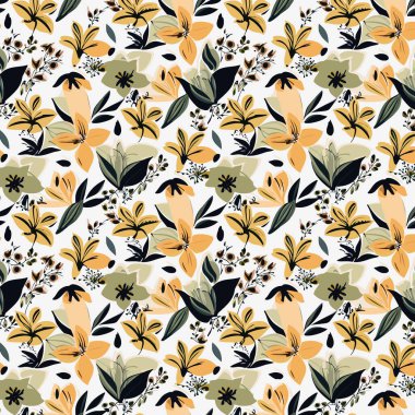 Kumaş, tişört ve yastık kılıfı için çiçek desenli tasarım. Yapraklı çiçek deseni. Çiçek buketleri çiçek kompozisyonları. Çiçek deseni