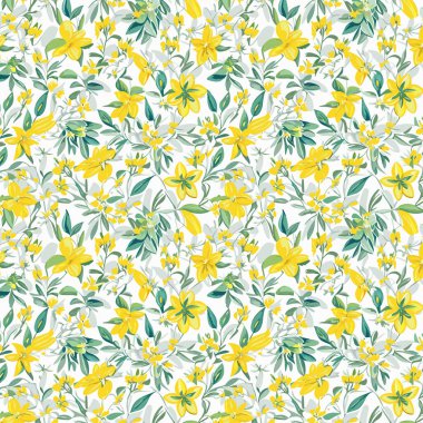 Kumaş, tişört ve yastık kılıfı için çiçek desenli tasarım. Yapraklı çiçek deseni. Çiçek buketleri çiçek kompozisyonları. Çiçek deseni