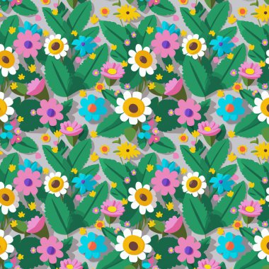 Desen sanat tasarımı. Yapraklı çiçek deseni. Çiçek buketleri. Çiçek kompozisyonları. Çiçek deseni