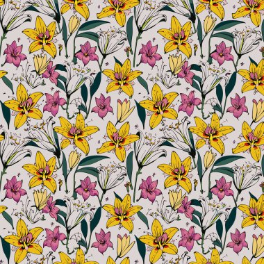 Yapraklı çiçek deseni. Çiçek buketleri çiçek kompozisyonları. Çiçek deseni