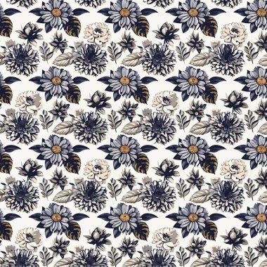 Yapraklı çiçek deseni. Çiçek buketleri çiçek kompozisyonları. Çiçek deseni