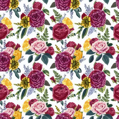 Yapraklı çiçek deseni. Çiçek buketleri çiçek kompozisyonları. Çiçek deseni