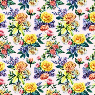 Yapraklı çiçek deseni. Çiçek buketleri çiçek kompozisyonları. Çiçek deseni