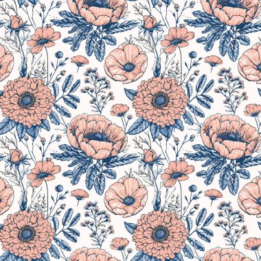 Yapraklı çiçek deseni. Çiçek buketleri çiçek kompozisyonları. Çiçek deseni