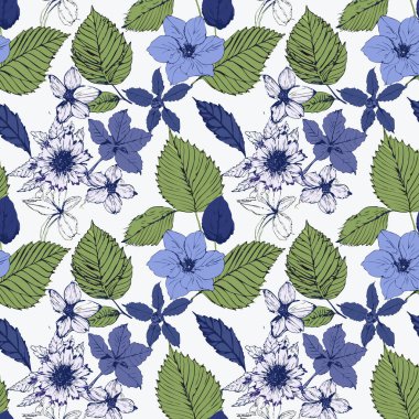 Yapraklı çiçek deseni. Çiçek buketleri çiçek kompozisyonları. Çiçek deseni