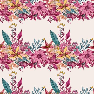 Yapraklı çiçek deseni. Çiçek buketleri çiçek kompozisyonları. Çiçek deseni