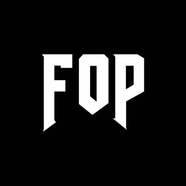 Teknoloji şirketi için FOP harf logosu tasarımı. FOP logosu siyah ve beyaz renk kombinasyonu tasarladı. FOP logosu, FOP vektörü, FOP tasarımı, FOP simgesi, FOP alfabesi. FOP tipografi logosu tasarımı.