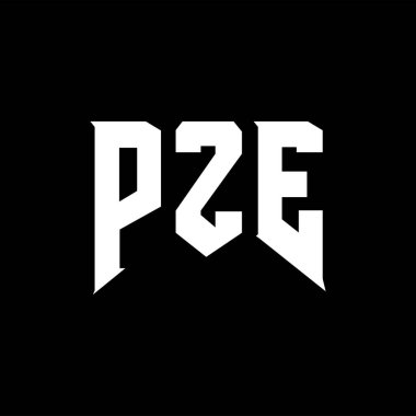 Teknoloji şirketi için PZE harf logosu tasarımı. PZE logo tasarımı siyah ve beyaz renk kombinasyonu. PZE logosu, PZE vektörü, PZE tasarımı, PZE simgesi, PZE alfabesi. PZE tipografi logosu tasarımı.