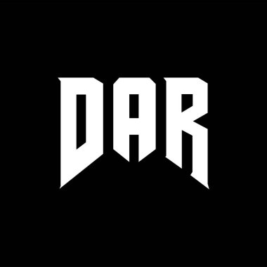 Teknoloji şirketi için DAR harf logosu tasarımı. DAR logo tasarımı siyah ve beyaz renk kombinasyonu. DAR logosu, DAR vektörü, DAR tasarımı, DAR simgesi, DAR alfabesi. DAR tipografi logosu tasarımı.