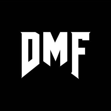 Teknoloji şirketi için DMF mektup logosu tasarımı. DMF logo tasarımı siyah ve beyaz renk kombinasyonu. DMF logosu, DMF vektörü, DMF tasarımı, DMF simgesi, DMF alfabesi. DMF tipografi logosu tasarımı.