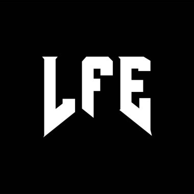 Teknoloji şirketi için LFE mektup logosu tasarımı. LFE logo tasarımı siyah ve beyaz renk kombinasyonu. LFE logosu, LFE vektörü, LFE tasarımı, LFE simgesi, LFE alfabesi. LFE tipografi logosu tasarımı.