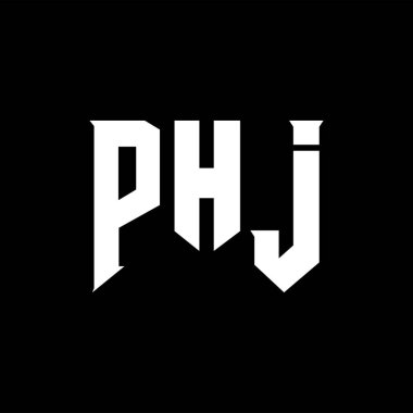 Teknoloji şirketi için PHJ mektup logosu tasarımı. PHJ logo tasarımı siyah ve beyaz renk kombinasyonu. PHJ logosu, PHJ vektörü, PHJ tasarımı, PHJ simgesi, PHJ alfabesi. PHJ tipografi logosu tasarımı.