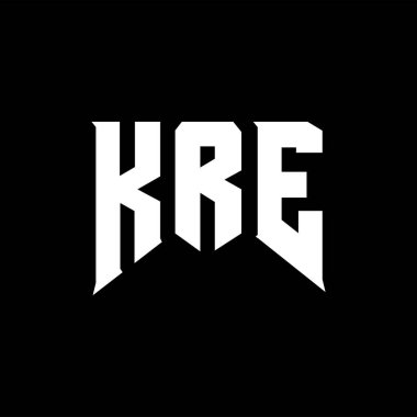 Teknoloji şirketi için KRE harf logosu tasarımı. KRE logo tasarımı siyah ve beyaz renk kombinasyonu. KRE logosu, KRE vektörü, KRE tasarımı, KRE simgesi, KRE alfabesi. KRE tipografi logosu tasarımı.