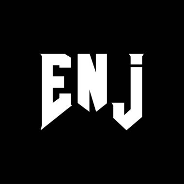 ENJ teknoloji şirketi için mektup logosu tasarımı. ENJ logo tasarımı siyah ve beyaz renk kombinasyonu. ENJ logosu, ENJ vektörü, ENJ tasarımı, ENJ simgesi, ENJ alfabesi. ENJ tipografi logosu tasarımı.