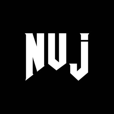 Teknoloji şirketi için NUJ harf logosu tasarımı. NUJ logosu siyah-beyaz renk kombinasyonu tasarladı. NUJ logosu, NUJ vektörü, NUJ tasarımı, NUJ simgesi, NUJ alfabesi. NUJ tipografi logosu tasarımı.