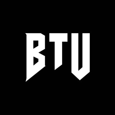 Teknoloji şirketi için BTU mektup logosu tasarımı. BTU logo tasarımı siyah-beyaz renk kombinasyonu. BTU logosu, BTU vektörü, BTU dizaynı, BTU simgesi, BTU alfabesi. BTU tipografi logosu tasarımı.