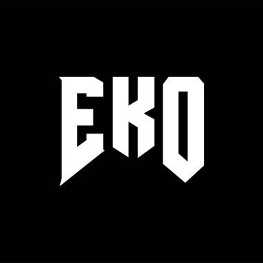 Teknoloji şirketi için EKO mektup logosu tasarımı. EKO logo tasarımı siyah ve beyaz renk kombinasyonu. EKO logosu, EKO vektörü, EKO tasarımı, EKO simgesi, EKO alfabesi. EKO tipografi logosu tasarımı.