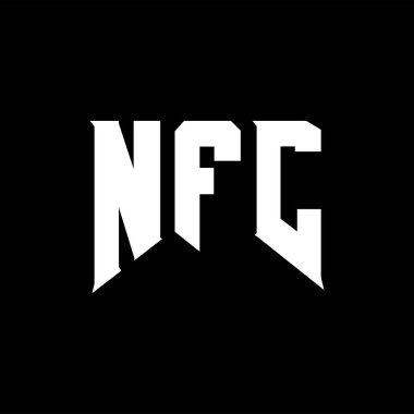 Teknoloji şirketi için NFC mektup logosu tasarımı. NFC logo tasarımı siyah ve beyaz renk kombinasyonu. NFC logosu, NFC vektörü, NFC tasarımı, NFC simgesi, NFC alfabesi. NFC tipografi logosu tasarımı.