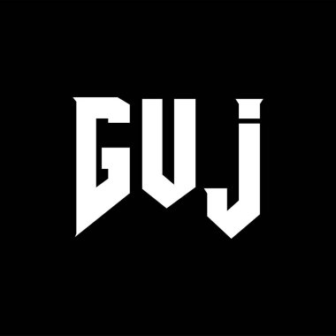Teknoloji şirketi için GUJ harf logosu tasarımı. GUJ logo tasarımı siyah ve beyaz renk kombinasyonu. GUJ logosu, GUJ vektörü, GUJ tasarımı, GUJ simgesi, GUJ alfabesi. GUJ tipografi logo tasarımı.